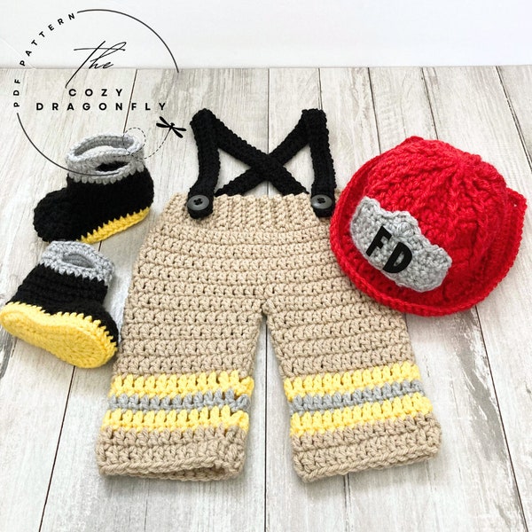 CROCHET PATTERN Baby Fireman Outfit, Sizes Newborn-12 Months, Baby Firemen Hat, Baby Photo Prop, Crochet Baby Costume, PDF Download