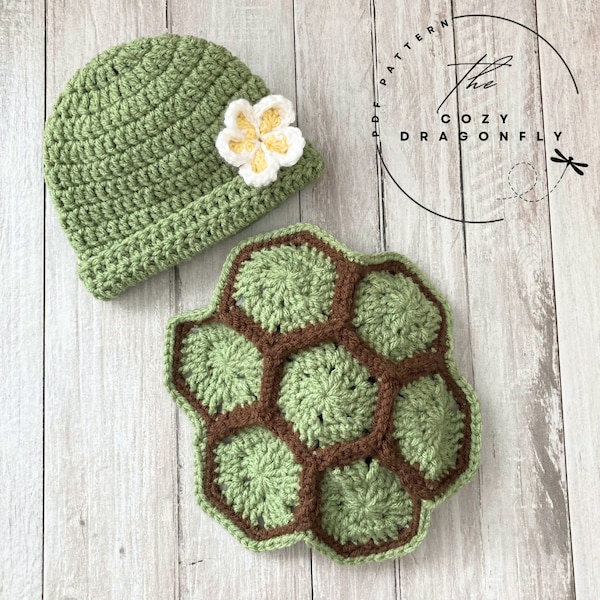 CROCHET PATTERN Baby Turtle Outfit, 0-12 Months Pattern, Baby Beanie, Turtle Shell, Crochet Turtle, Baby Gift, Baby Photo Prop, PDF Download