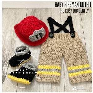 CROCHET PATTERN Baby Fireman Outfit, Sizes Newborn-12 Months, Baby Firemen Hat, Baby Photo Prop, Crochet Baby Costume, PDF Download image 2