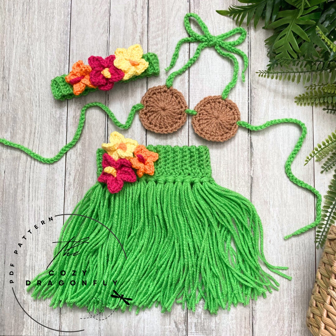CROCHET PATTERN Baby Hawaiian Hula Outfit, Baby Luau, Pattern Sizes 0 ...