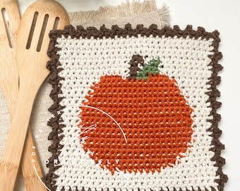 CROCHET PATTERN Pumpkin Dishcloth, Pumpkin Pattern, Thanksgiving Dishcloth, Crochet Washcloth, Crochet Pumpkin, Fall Pattern, PDF Download