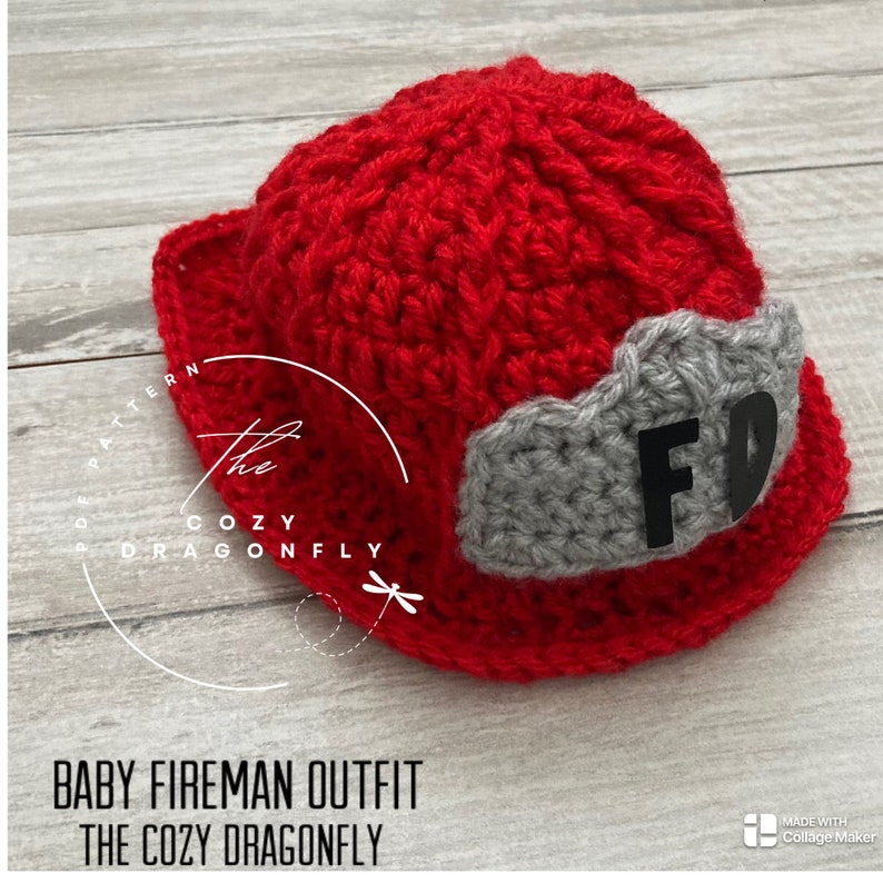 CROCHET PATTERN Baby Fireman Outfit, Sizes Newborn-12 Months, Baby Firemen Hat, Baby Photo Prop, Crochet Baby Costume, PDF Download image 4