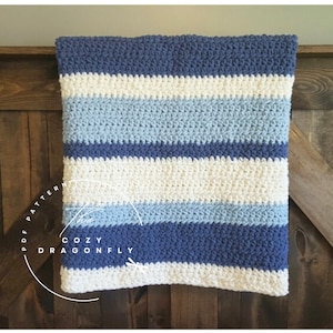 CROCHET PATTERN Winter Stripe Throw, Beginner Pattern, Crochet Easy Blanket Pattern, Crochet Bernat Blanket, PDF Download