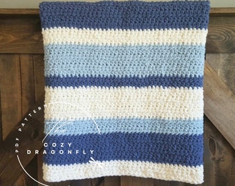 CROCHET PATTERN Winter Stripe Throw, Beginner Pattern, Crochet Easy Blanket Pattern, Crochet Bernat Blanket, PDF Download
