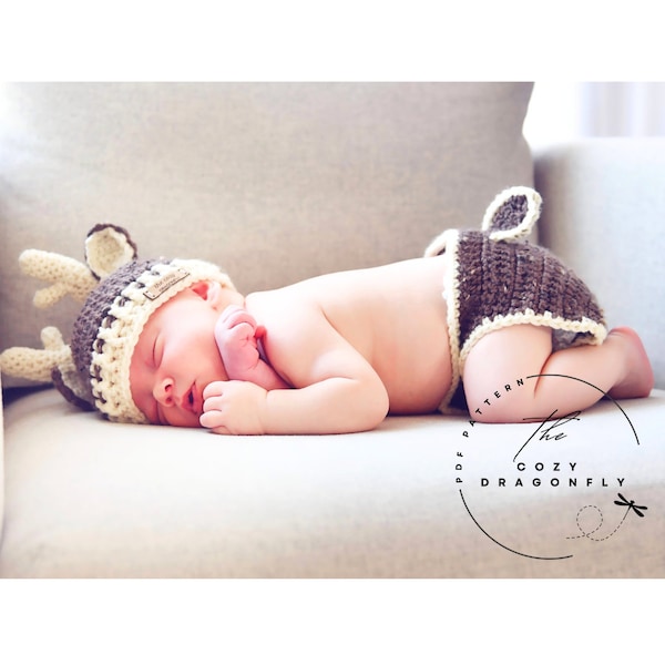 CROCHET PATTERN Baby Deer Outfit, 0-12 Months Pattern, Baby Photo Prop, Crochet Deer, Baby Shower, Crochet Baby Deer, PDF Download