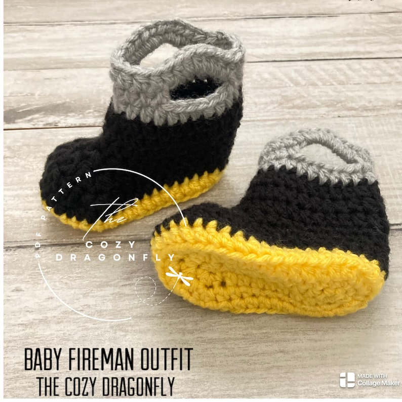 CROCHET PATTERN Baby Fireman Outfit, Sizes Newborn-12 Months, Baby Firemen Hat, Baby Photo Prop, Crochet Baby Costume, PDF Download image 5