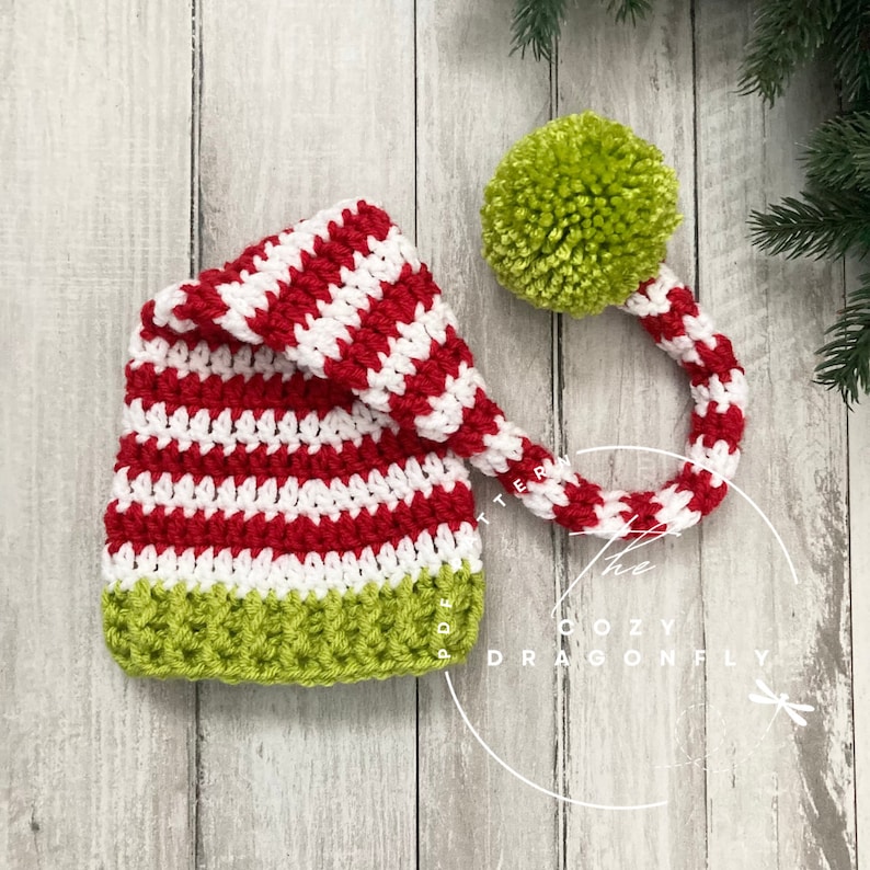 CROCHET PATTERN Baby Elf Outfit, Crochet Baby Christmas, Baby Photo Prop, Crochet Elf, Sizes 0-12 months, PDF Download image 2