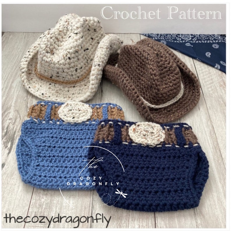 CROCHET PATTERN Baby Cowboy Outfit, Cowgirl, Cowboy Boots, Crochet Baby Jeans, Cowboy Hat, Cowboy Photo Prop, 0-12 months, PDF Download image 6