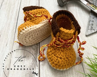 HÄKELANLEITUNG Baby Arbeitsstiefel, Muster Grössen 0-9 Monate, Geschenk Babyparty, PDF Download