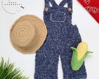 CROCHET PATTERN Baby Farmer Outfit, Crochet Baby Overalls, Old McDonald, Photo Prop, Halloween Costume, Newborn-12 Months, PDF Download