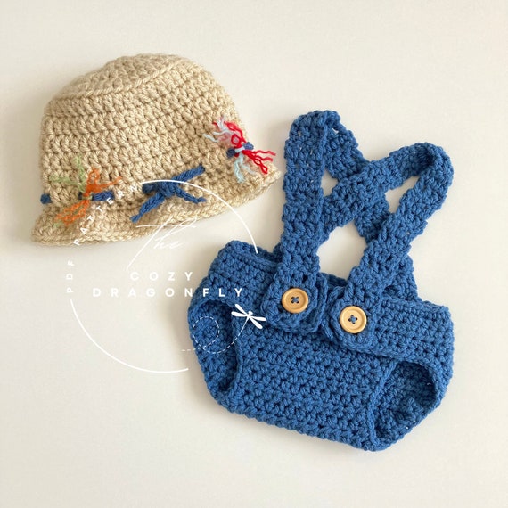 CROCHET PATTERN Baby Fishing Outfit, 0-12 Months Pattern, Baby Beanie,  Diaper Cover, Fishing Hat, Photo Prop, Baby Shower Gift, PDF Download 