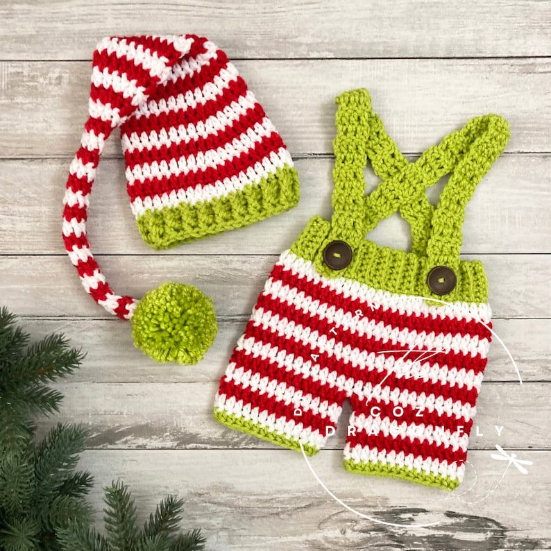 CROCHET PATTERN Baby Elf Outfit, Crochet Baby Christmas, Baby Photo Prop, Crochet Elf, Sizes 0-12 months, PDF Download image 5
