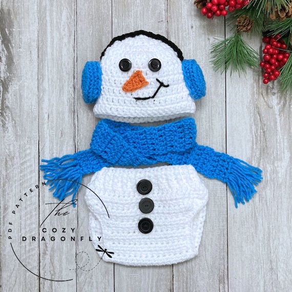CROCHET PATTERN Baby Snowman Outfit, Crochet Baby Christmas, Photo Prop, Crochet Snowman, Sizes 0-12 months, PDF Download