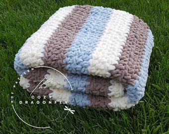 CROCHET PATTERN Baby Stripes Blanket, Easy Crochet Blanket Pattern, Crochet Beginner, Bernat Blanket Yarn Pattern, Baby Blanket PDF Download