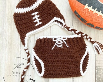 Baby Football Outfit, Size 0-3 months, Baby Crochet Beanie, Baby Photo Prop, Baby Shower Gift, Baby Team Outfit