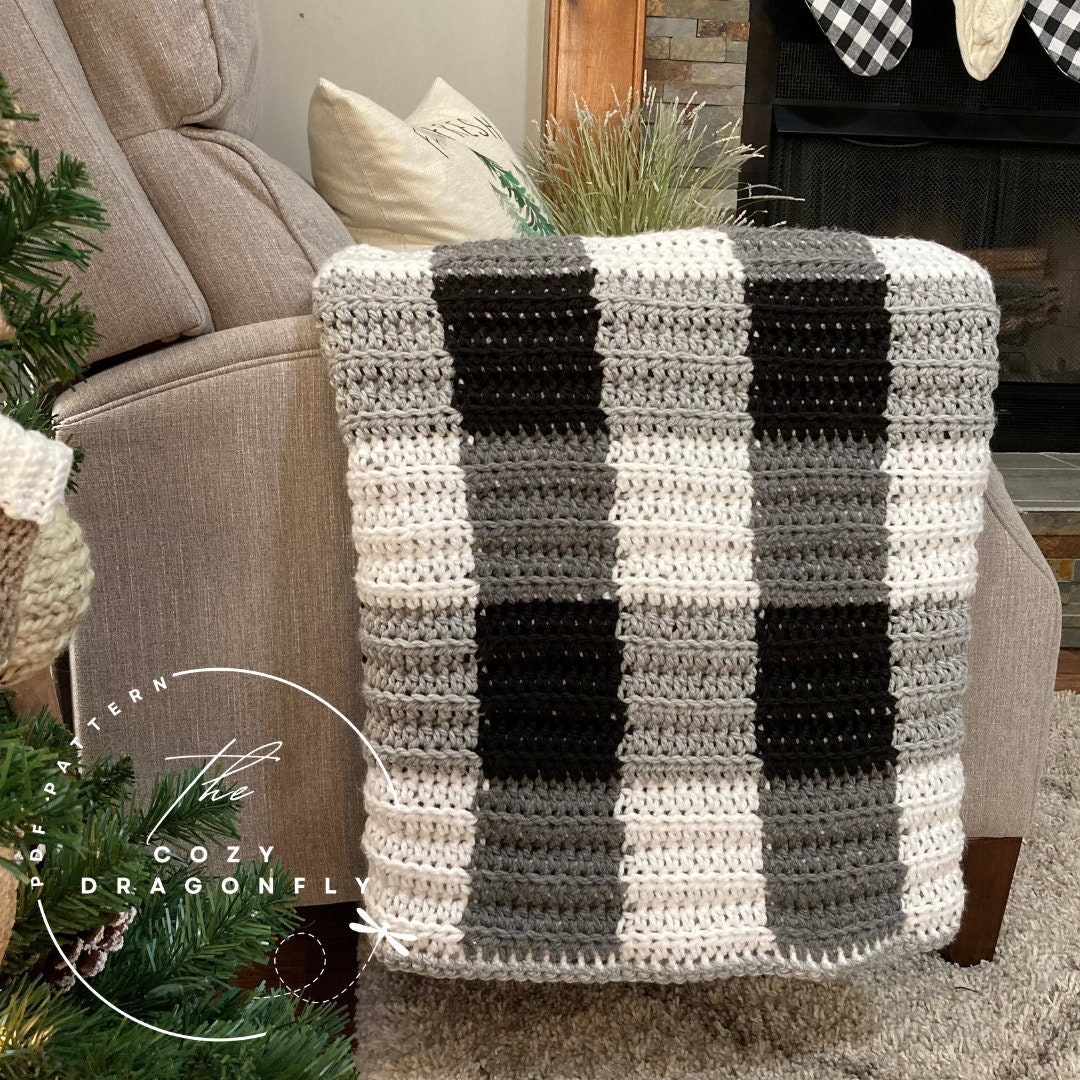 かぎ針編みパターン ギンガムチェックブランケット、かぎ針編みチャン