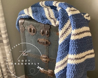 CROCHET PATTERN Plush Line Throw, Crochet Throw Pattern, Crochet Blanket Pattern, Bernat Blanket Yarn, Beginner Pattern, PDF Download