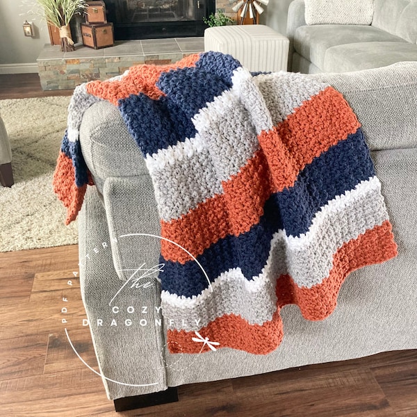 CROCHET PATTERN Line Upon Line Baby Blanket, Crochet Blanket Pattern, Baby Stripe Blanket, Crochet Afghan, Chunky Throw, PDF Download