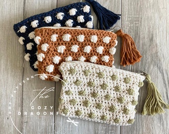 CROCHET PATTERN Polka Dot Bag, Crochet Bag Pattern, Crochet Polka Dot, Crochet Clutch Bag, Makeup Bag, Crochet Boho Bag, PDF Download