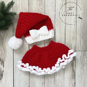 CROCHET PATTERN Santa Baby Outfit, Baby Mrs Claus, Crochet Baby Girl Santa, Baby Skirt, Baby Christmas, Santa Hat, 0-12 Months, PDF Download