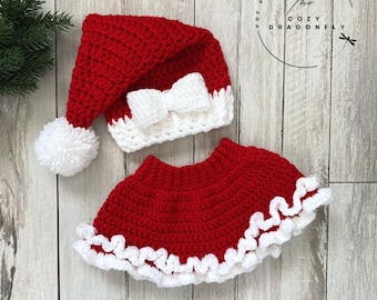 CROCHET PATTERN Santa Baby Outfit, Baby Mrs Claus, Santa Skirt, Baby Christmas, Santa Hat, 0-12 Months, PDF Download