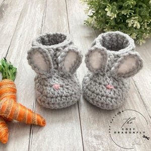 HÄKELANLEITUNG Baby Hase Booties, Häkelschuhe, Häkelschuhe, Grösse 0-9 Monate, Baby Ostern, Babyschuhe gehäkelt, PDF Download