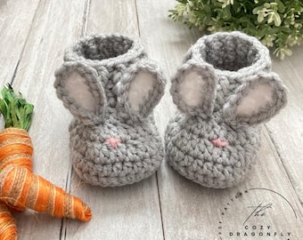HÄKELANLEITUNG Baby Hase Booties, Häkelschuhe, Häkelschuhe, Grösse 0-9 Monate, Baby Ostern, Babyschuhe gehäkelt, PDF Download