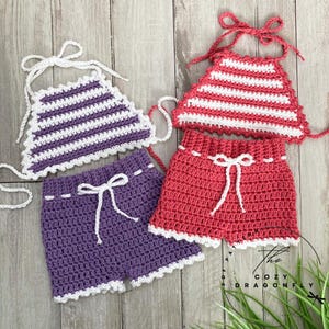 CROCHET PATTERN Baby Summer Set, Baby Swimsuit, Halter Top, Baby Shorts, Crochet Baby Bikini, Baby Crop Top, Newborn-12 Months, PDF Download