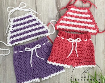 CROCHET PATTERN Baby Summer Set, Baby Swimsuit, Halter Top, Baby Shorts, Crochet Baby Bikini, Baby Crop Top, Newborn-12 Months, PDF Download