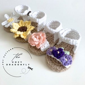 CROCHET PATTERN Baby Flower Sandals, Crochet Baby Shoes, Crochet Rose Sandal, Crochet Daisy, Crochet Violet, Crochet Sunflower, PDF Download