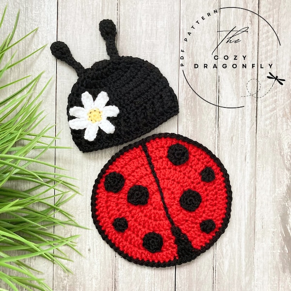 CROCHET PATTERN Baby Ladybug Outfit, Sizes 0-12 Months, Baby Beanie, Baby Photo Prop, Baby Bug, Crochet Baby Shower Gift, PDF Download