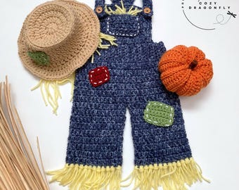 CROCHET PATTERN Baby Scarecrow Outfit, Baby Overalls, Photo Prop, Halloween Costume, Newborn-12 Months, PDF Download