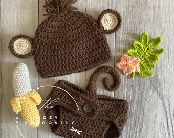 CROCHET PATTERN Baby Monkey Outfit, Pattern Sizes 0-12 Months, Baby Monkey Beanie, Baby Diaper Cover, Crochet Monkey, PDF Download