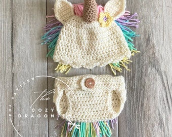 CROCHET PATTERN Baby Unicorn Outfit, Sizes 0-12 Months, Unicorn Diaper Cover, Baby Diaper Cover, Photo Prop, Baby Shower Gift, PDF Download