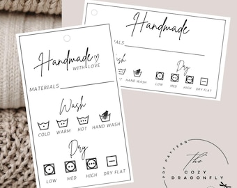 Printable Care Tags, Handmade Label, Washing Instructions Tag, Crochet Tag, Knit Tag, Ready To Print, Care Tag Labels, PDF Download