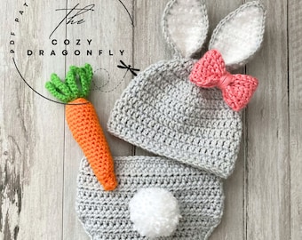 CROCHET PATTERN Baby Bunny Outfit, Crochet Rabbit Pattern, Baby Bunny Hat, Crochet Bunny, Sizes 0-12 Months, Easter Bunny, PDF Download