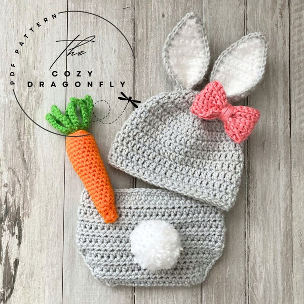 CROCHET PATTERN Baby Bunny Outfit, Crochet Rabbit Pattern, Baby Diaper Cover, Crochet Bunny, Sizes 0-12 Months, Easter Bunny, PDF Download