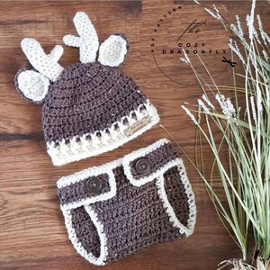 VIRKMÖNSTER Babyhjortdräkt, 0-12 månaders mönster, babyfotorekvisita, virkad hjort, babyshower, virkad hjort, PDF-nedladdning