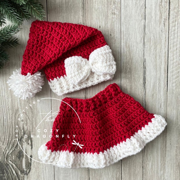 CROCHET PATTERN Santa Baby Outfit, Baby Mrs Claus, Crochet Baby Girl Santa, Baby Skirt, Baby Christmas, Santa Hat, 0-12 Months, PDF Download