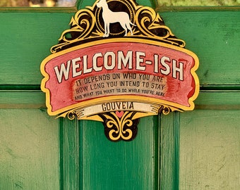 Welcome-ish Wooden door plaque