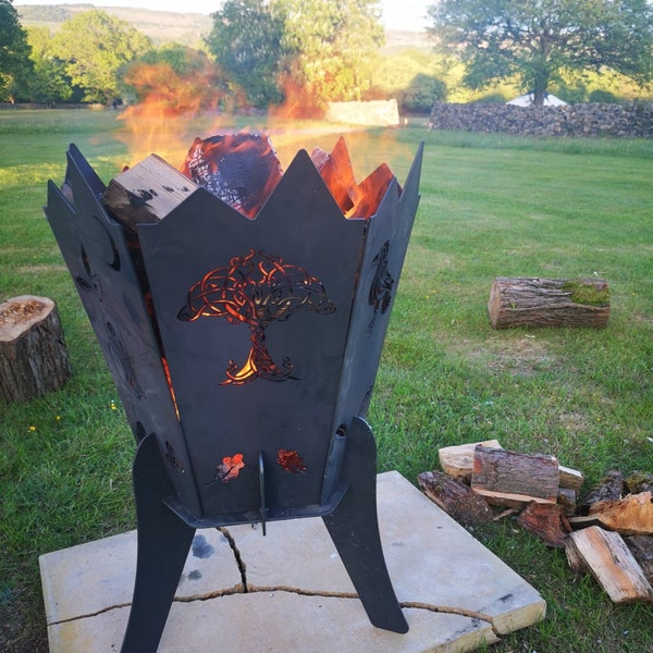 Large Metal Fire Pit With Custom Panels / Portable Fire Pit / Log Burner / Garden Heater / Fire Bowl / Firepit