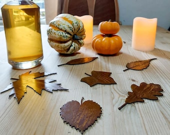 Pack of 6 Metal Leaves / Table Decor / Metal Windchime / Hanging Mobile / Leaf Decor / Pagan Garden Gift / Rusty Leaf / Rustic Decor