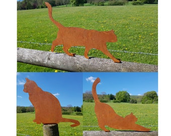 pk3 Metal Rusty Cat Fence Topper - Cat Silhouette - Rustic Art - Cat Gift - Cat Garden Ornament - Cat Lovers