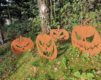 Rusty Metal Halloween Pumpkins pk4 / Jack O Lantern / Halloween Garden Decoration / Garden Sculpture / Halloween Yard Art