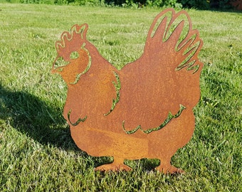 Rusty Metal Chicken - Garden Ornaments - Art - Rooster - Hen - Farm Animals