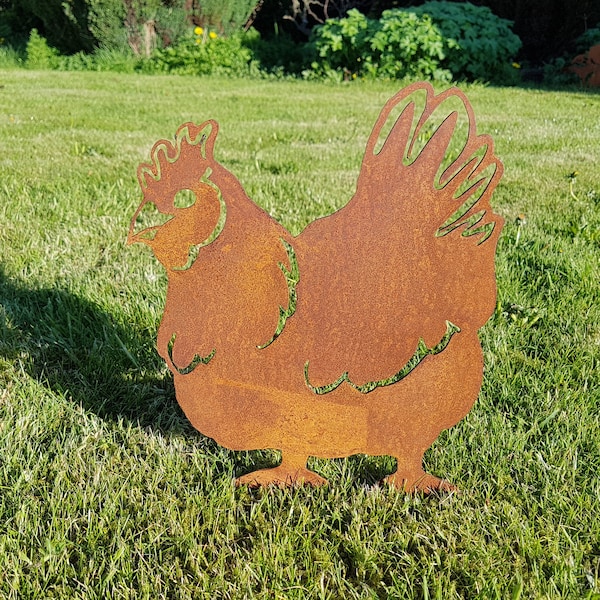 Rusty Metal Chicken - Garden Ornaments - Art - Rooster - Hen - Farm Animals