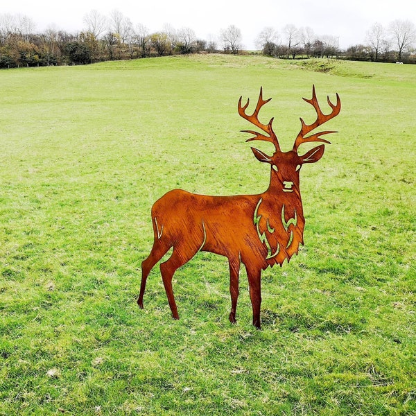 Large Rusty Metal Stag Deer / Red Deer / Deer Garden Decor / Metal Reindeer / Garden Sculpture / Patronus / Christmas