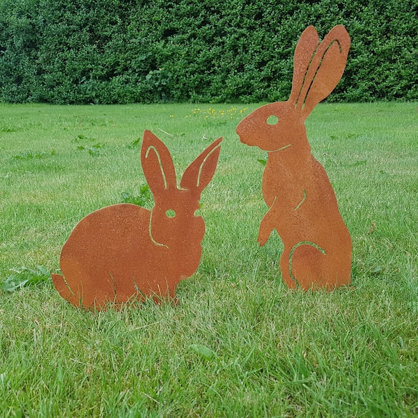 Rusty Metal Rabbits - Garden Ornaments - Art - Rabbit Gift - Steel Bunnies - Rusty Metal Hare