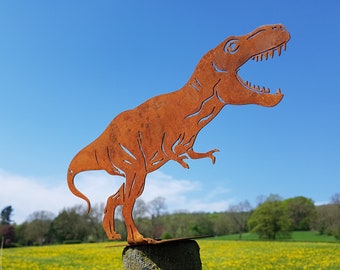 Rusty Metal T-Rex Dinosaur Fence Post Topper - Garden Ornaments - Art - Raptor - Dino - Jurassic Park