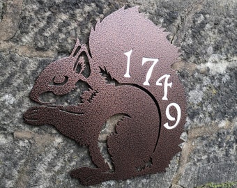 Squirrel House Sign - Custom Sign - House Numbers - Steel Sign - New House Sign - Woodland Creature Sign